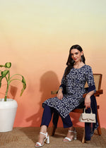 Thumbnail for Malishka Women's Navy Crepe Printed Straight Kurta Pant With Dupatta - Navy Blue - Distacart