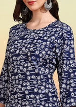 Thumbnail for Malishka Women's Navy Crepe Printed Straight Kurta Pant With Dupatta - Navy Blue - Distacart