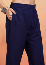 Thumbnail for Malishka Women's Navy Crepe Printed Straight Kurta Pant With Dupatta - Navy Blue - Distacart