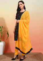 Thumbnail for Malishka Women's Black Crepe Printed Straight Kurta Pant With Dupatta - Black - Distacart