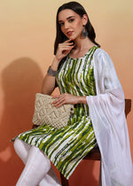 Thumbnail for Malishka Women's Green Crepe Printed Straight Kurta Pant With Dupatta - Green & White - Distacart