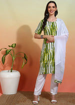 Thumbnail for Malishka Women's Green Crepe Printed Straight Kurta Pant With Dupatta - Green & White - Distacart