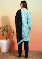 Thumbnail for Malishka Women's Black Sky Crepe Printed Straight Kurta Pant With Dupatta - Sky Blue - Distacart