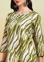 Thumbnail for Malishka Women's Mehendi Crepe Printed Straight Kurta Pant With Dupatta - Mehndi Green - Distacart