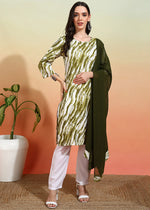 Thumbnail for Malishka Women's Mehendi Crepe Printed Straight Kurta Pant With Dupatta - Mehndi Green - Distacart