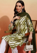 Thumbnail for Malishka Women's Mehendi Crepe Printed Straight Kurta Pant With Dupatta - Mehndi Green - Distacart