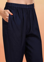 Thumbnail for Malishka Women's Chanderi Embroidered Straight Kurta Pant With Dupatta - Navy Blue - Distacart