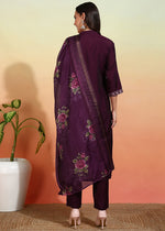 Thumbnail for Malishka Women's Chanderi Embroidered Straight Kurta Pant With Dupatta - Wine - Distacart