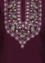 Thumbnail for Malishka Women's Chanderi Embroidered Straight Kurta Pant With Dupatta - Wine - Distacart