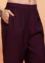 Thumbnail for Malishka Women's Chanderi Embroidered Straight Kurta Pant With Dupatta - Wine - Distacart