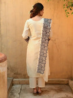 Thumbnail for Malishka Women's Viscose Embroidered Straight Kurta Pant With Dupatta - White - Distacart