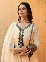 Thumbnail for Malishka Women's Viscose Embroidered Straight Kurta Pant With Dupatta - White - Distacart