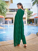 Thumbnail for Malishka Women's Crepe Foil Printed Straight Kurta Pant With Dupatta - Bottle Green - Distacart
