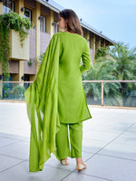Thumbnail for Malishka Women's Crepe Foil Printed Straight Kurta Pant With Dupatta - Green - Distacart