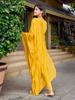 Thumbnail for Malishka Women's Crepe Foil Printed Straight Kurta Pant With Dupatta - Yellow - Distacart