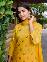 Thumbnail for Malishka Women's Crepe Foil Printed Straight Kurta Pant With Dupatta - Yellow - Distacart
