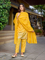 Thumbnail for Malishka Women's Crepe Foil Printed Straight Kurta Pant With Dupatta - Yellow - Distacart