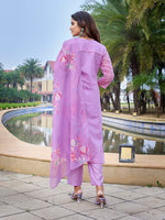 Thumbnail for Malishka Women's Chanderi Woven Straight Kurta Pant With Dupatta - Purple - Distacart