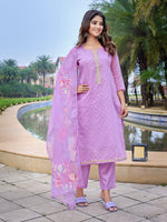 Thumbnail for Malishka Women's Chanderi Woven Straight Kurta Pant With Dupatta - Purple - Distacart