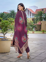 Thumbnail for Malishka Women's Viscose Chanderi Embroidered Straight Kurta Pant With Dupatta - Wine - Distacart