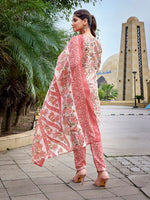 Thumbnail for Malishka Women's Cotton Blend Printed Straight Kurta Pant With Dupatta - White & Pink - Distacart