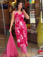 Thumbnail for Malishka Women's Viscose Printed Straight Kurta Pant With Dupatta - Pink - Distacart