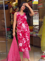 Thumbnail for Malishka Women's Viscose Printed Straight Kurta Pant With Dupatta - Pink - Distacart