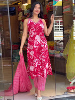 Thumbnail for Malishka Women's Viscose Printed Straight Kurta Pant With Dupatta - Pink - Distacart