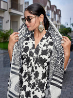Thumbnail for Malishka Women's Viscose Printed Flared Kurta Pant With Dupatta - Black & White - Distacart