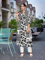Thumbnail for Malishka Women's Viscose Printed Flared Kurta Pant With Dupatta - Black & White - Distacart