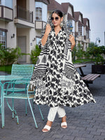 Thumbnail for Malishka Women's Viscose Printed Flared Kurta Pant With Dupatta - Black & White - Distacart