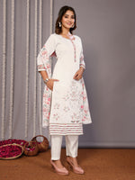 Thumbnail for Malishka Women's Embroidered Straight Kurta Pant With Dupatta - White - Distacart