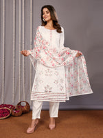 Thumbnail for Malishka Women's Embroidered Straight Kurta Pant With Dupatta - White - Distacart