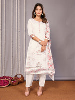Thumbnail for Malishka Women's Embroidered Straight Kurta Pant With Dupatta - White - Distacart
