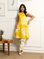 Thumbnail for Malishka Women's Printed Flared Kurta With Pant Set - Yellow - Distacart