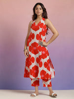 Thumbnail for Malishka Women's Printed A-Line Kurta With Pant Set - Red & White - Distacart