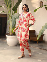Thumbnail for Malishka Women's Printed A-Line Kurta With Pant Set - Red & Beige - Distacart