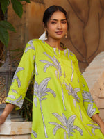 Thumbnail for Malishka Women's Printed A-Line Kurta With Pant Set - Lemon Green - Distacart