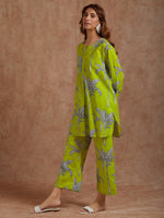 Thumbnail for Malishka Women's Printed A-Line Kurta With Pant Set - Lemon Green - Distacart