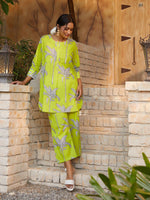 Thumbnail for Malishka Women's Printed A-Line Kurta With Pant Set - Lemon Green - Distacart