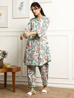 Thumbnail for Malishka Women's Printed A-Line Kurta With Pant Set - Green & White - Distacart