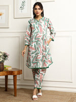 Thumbnail for Malishka Women's Printed A-Line Kurta With Pant Set - Green & White - Distacart