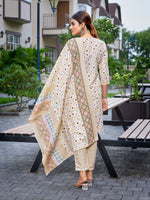 Thumbnail for Malishka Women's Cotton Blend Printed Straight Kurta Pant With Dupatta - Green - Distacart
