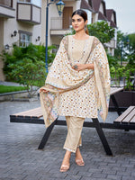 Thumbnail for Malishka Women's Cotton Blend Printed Straight Kurta Pant With Dupatta - Green - Distacart