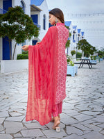 Thumbnail for Malishka Women's Cotton Blend Printed Straight Kurta Pant With Dupatta - Pink - Distacart