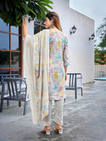 Thumbnail for Malishka Women's Cotton Blend Embroidered Straight Kurta Pant With Dupatta - Multicolor - Distacart