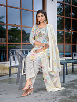 Thumbnail for Malishka Women's Cotton Blend Embroidered Straight Kurta Pant With Dupatta - Multicolor - Distacart