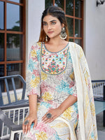 Thumbnail for Malishka Women's Cotton Blend Embroidered Straight Kurta Pant With Dupatta - Multicolor - Distacart