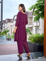 Thumbnail for Malishka Women's Crepe Printed Straight Kurta Pant With Dupatta - Purple - Distacart