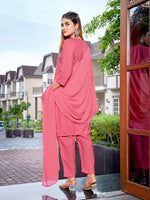 Thumbnail for Malishka Women's Crepe Printed Straight Kurta Pant With Dupatta - Pink - Distacart